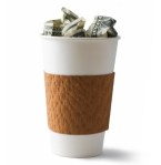 dollars in coffee cup
